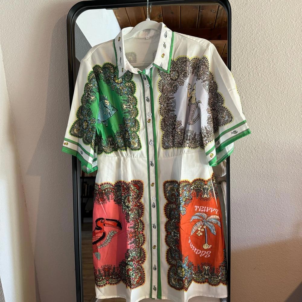 Button-Front Mixed Color Mini Dress - Picture 6 of 12